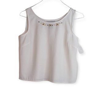 Sag Harbor Top 6P Womens Beaded Sleeveless Tank Polyester White Round Neck